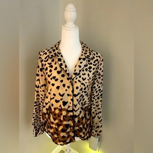 MANGO Women’s Satin Animal Print Blouse Size 4